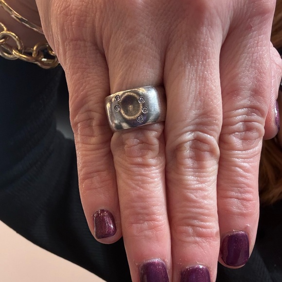 Silver Cigar Ring with Diamonds Size 7.5